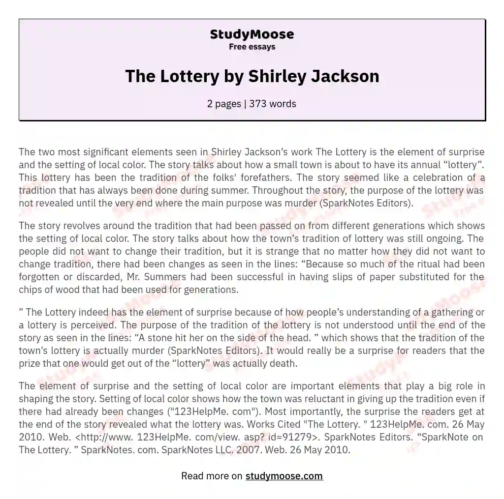 The Lottery by Shirley Jackson essay