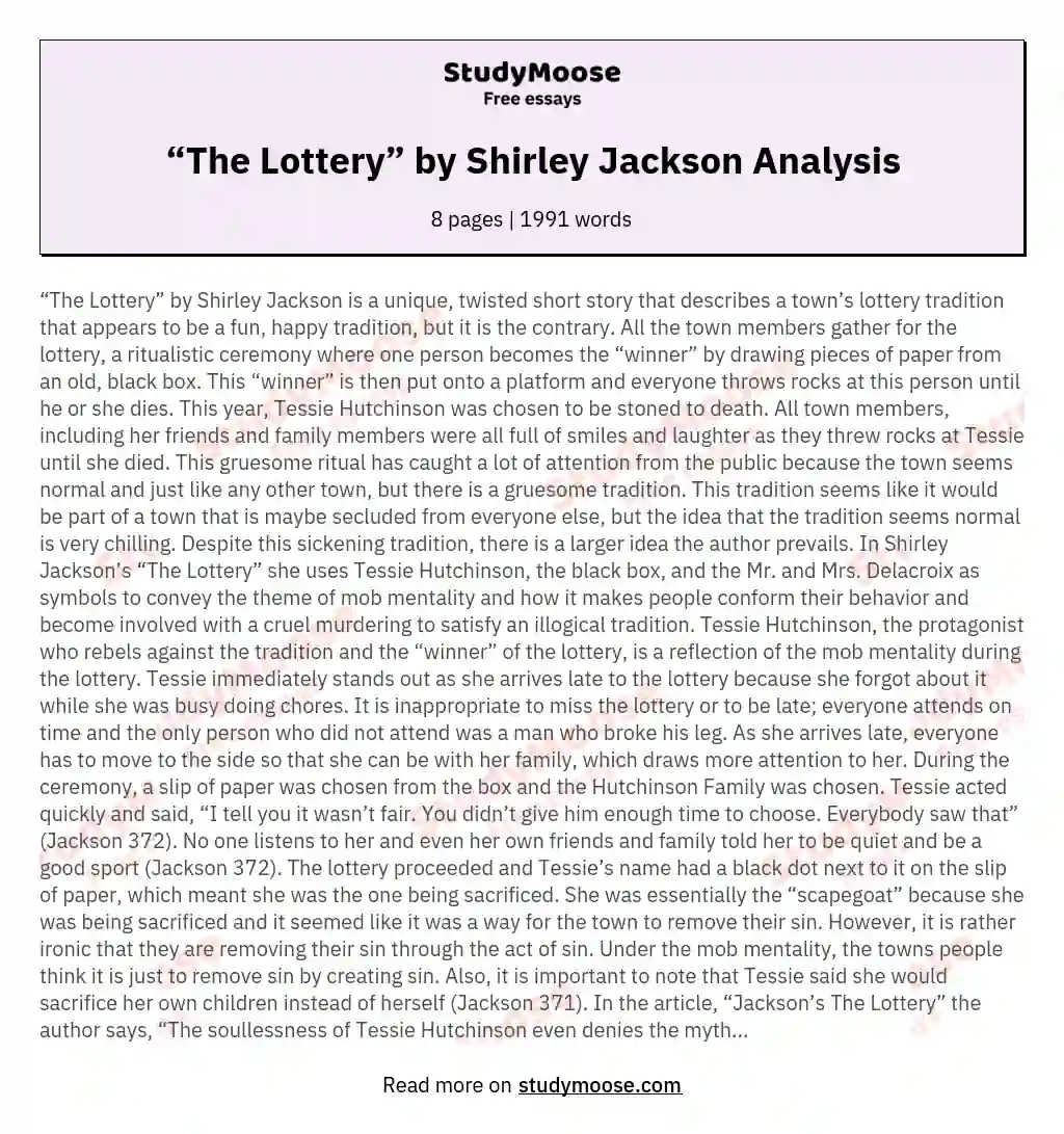 “The Lottery” by Shirley Jackson Analysis