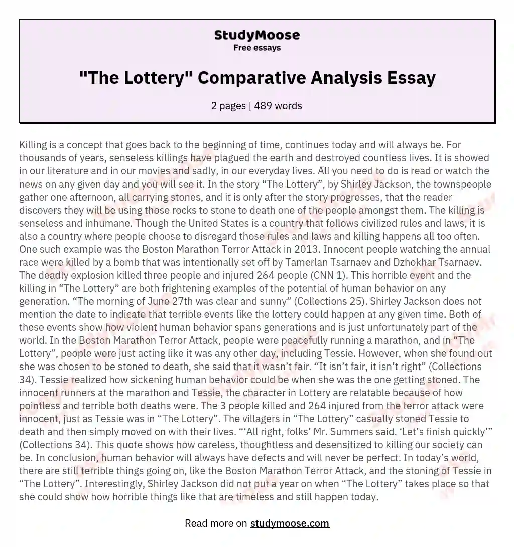 "The Lottery" Comparative Analysis Essay essay