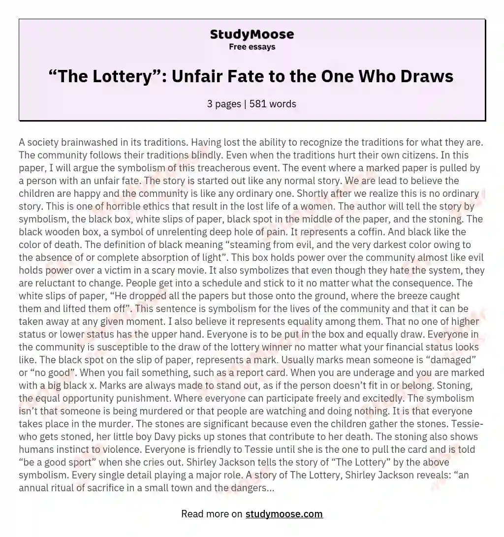 “The Lottery”: Unfair Fate to the One Who Draws 