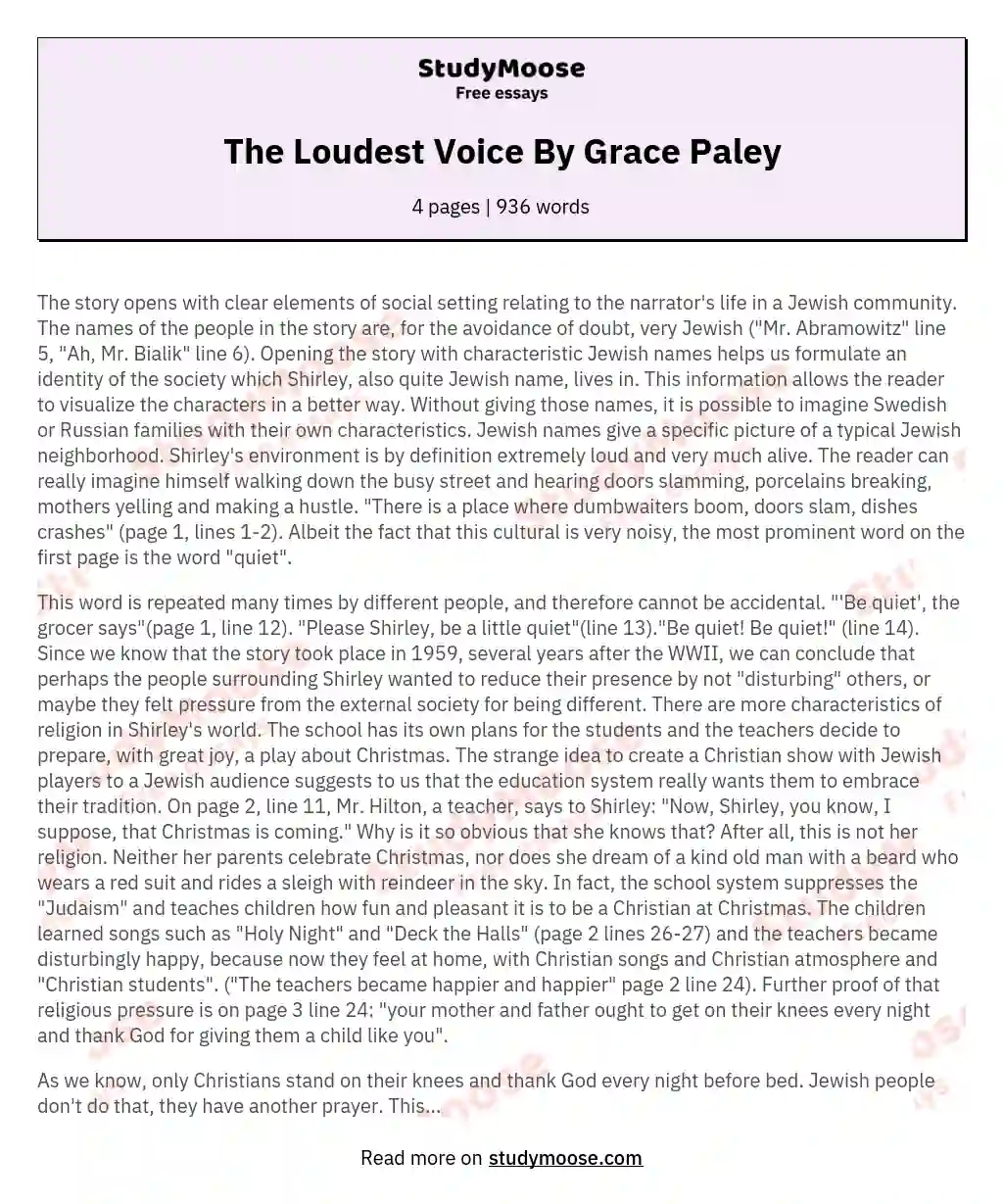 The Loudest Voice By Grace Paley