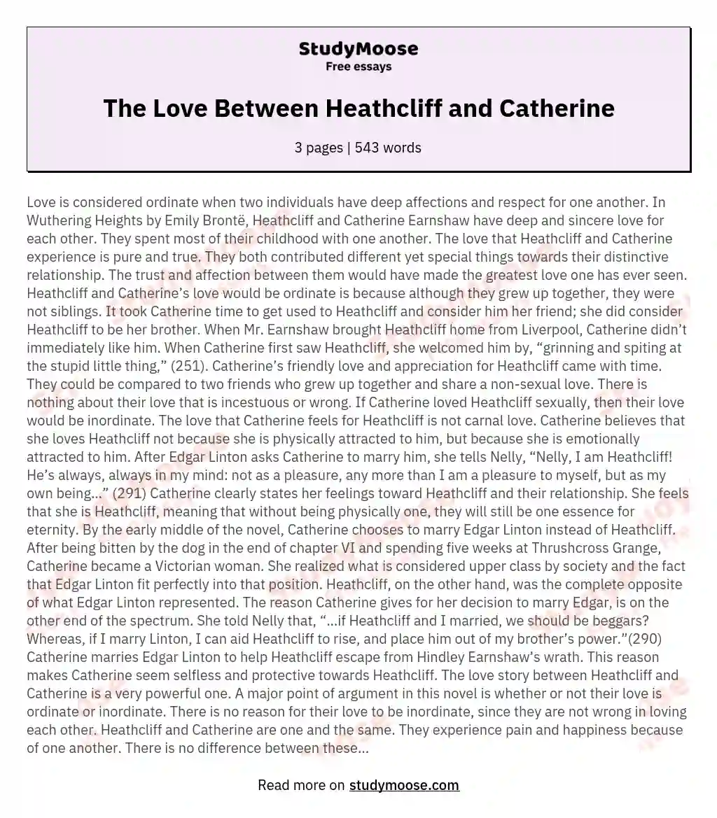 The Love Between Heathcliff and Catherine essay