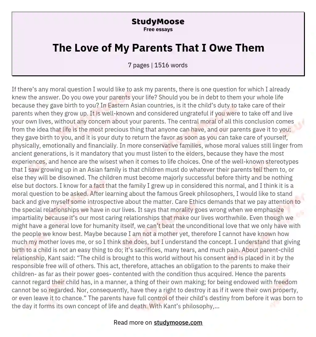 The Love of My Parents That I Owe Them essay