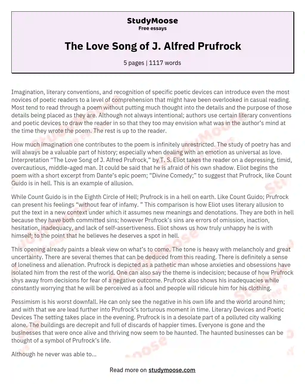 the lovesong of j alfred prufrock modernism essay