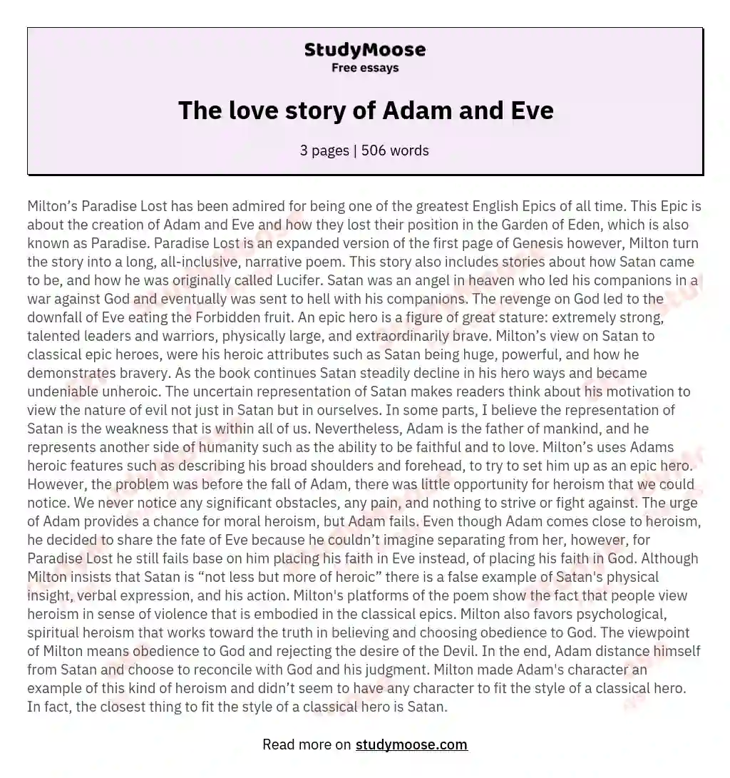 The love story of Adam and Eve essay