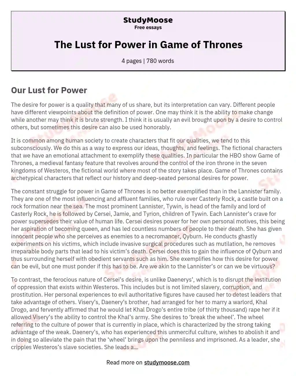 The Dual Nature of Power: Insights from 'Game of Thrones' essay