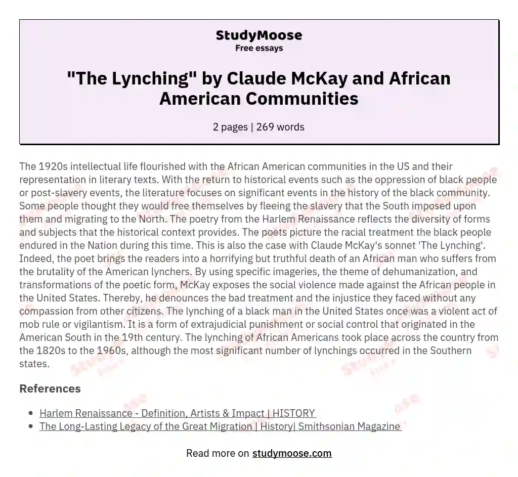 "The Lynching" by Claude McKay and African American Communities