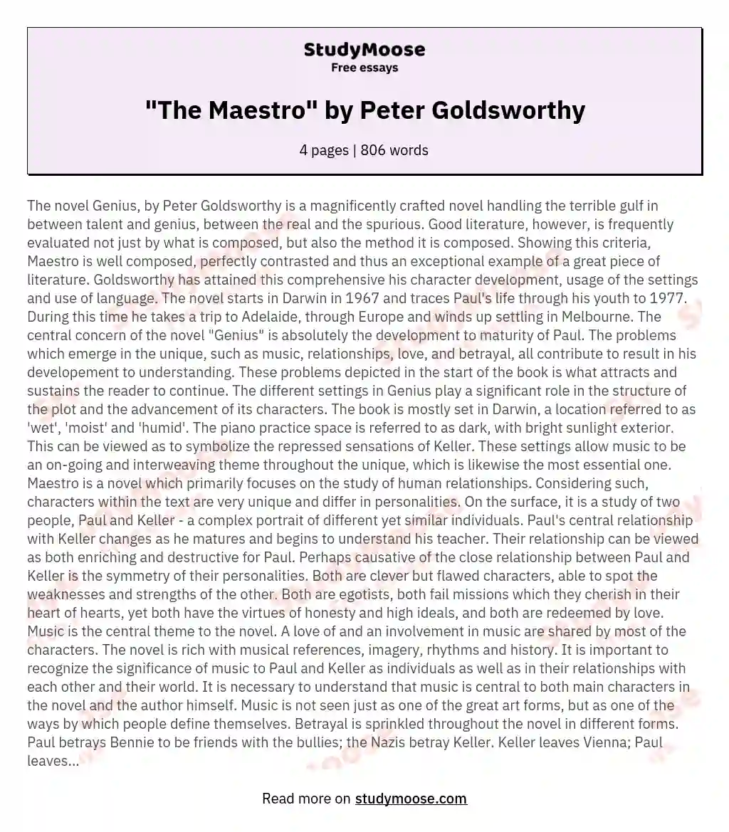"The Maestro" by Peter Goldsworthy essay