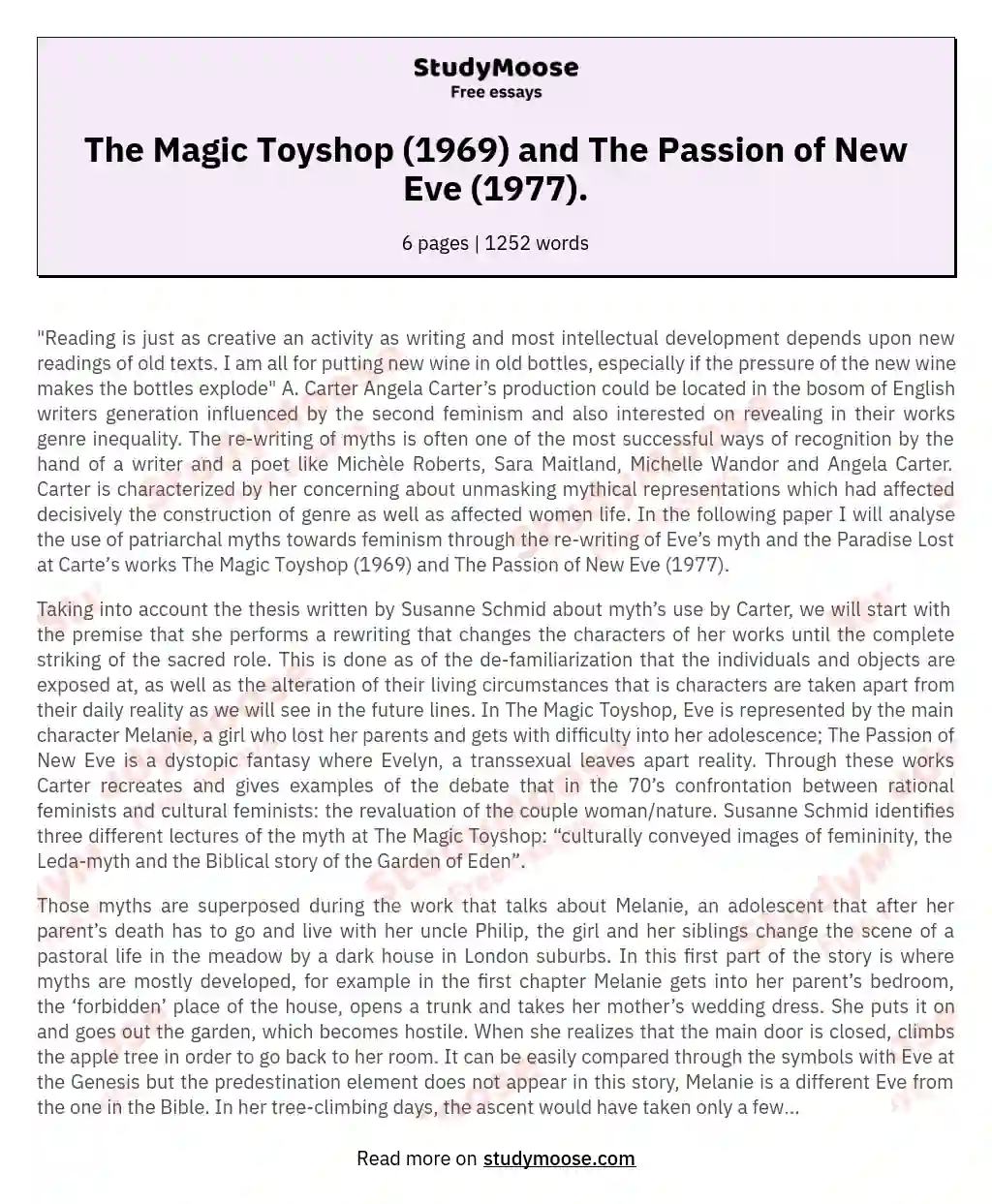 The Magic Toyshop (1969) and The Passion of New Eve (1977). essay