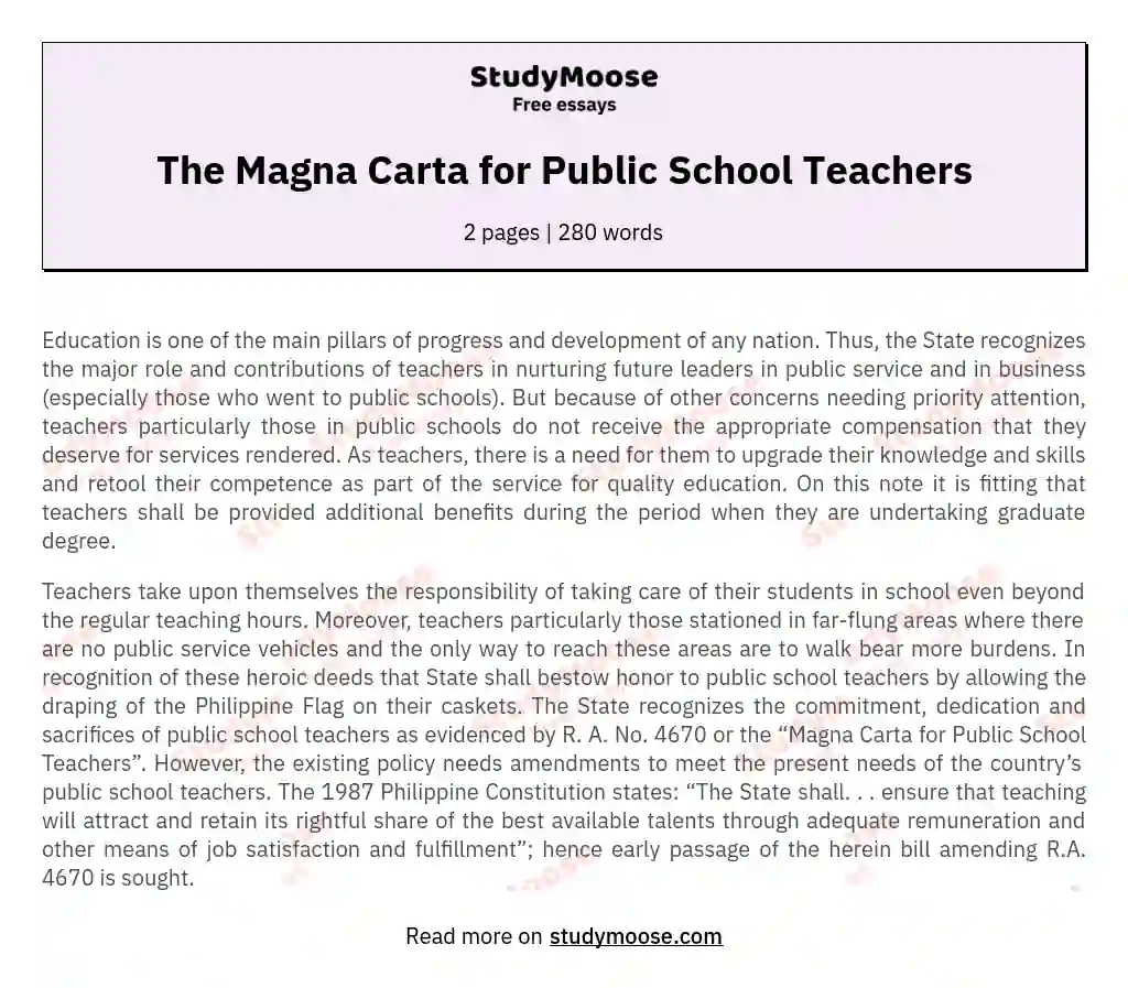 The Magna Carta for Public School Teachers essay