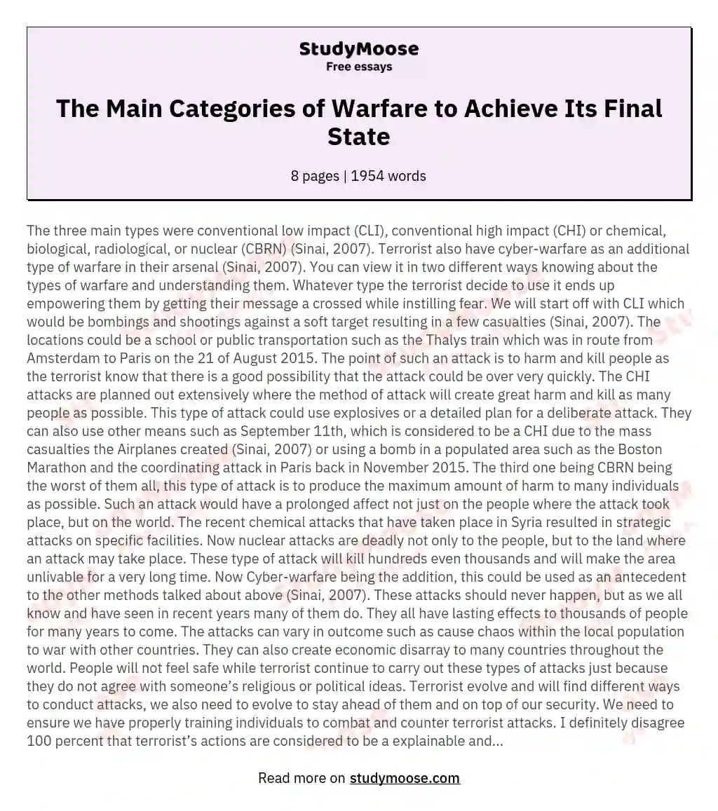 The Main Categories of Warfare to Achieve Its Final State essay