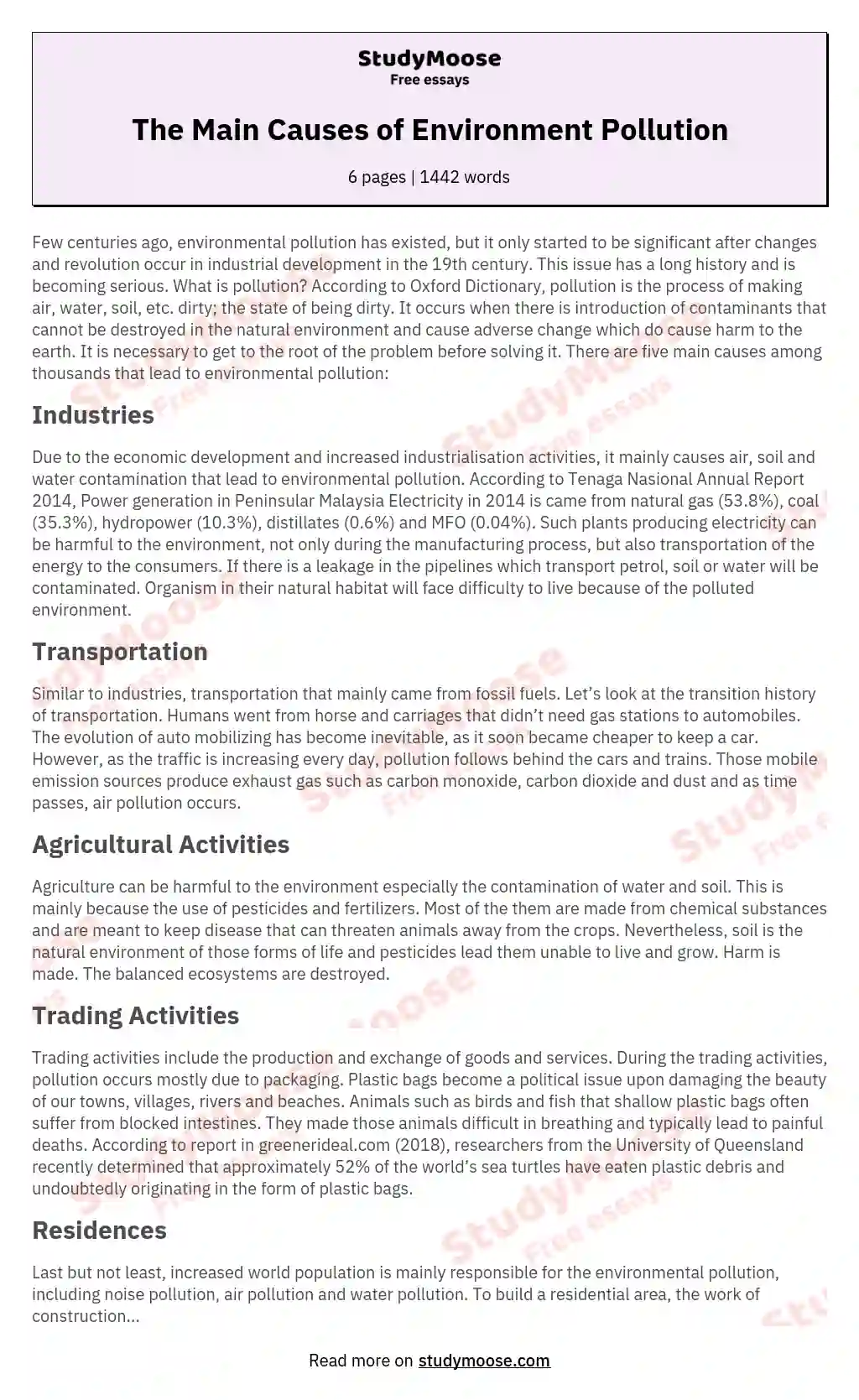 cause and effect essay about pollution