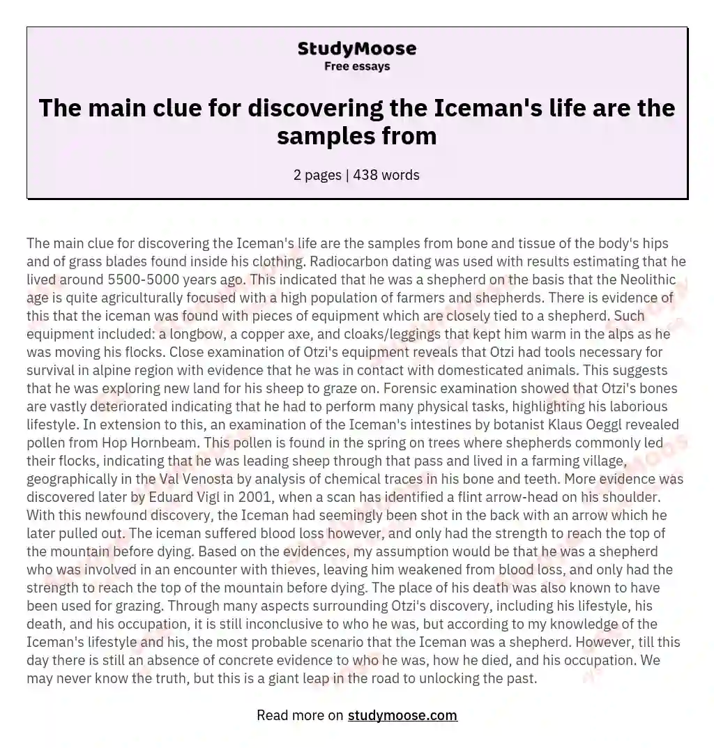 The main clue for discovering the Iceman's life are the samples from essay