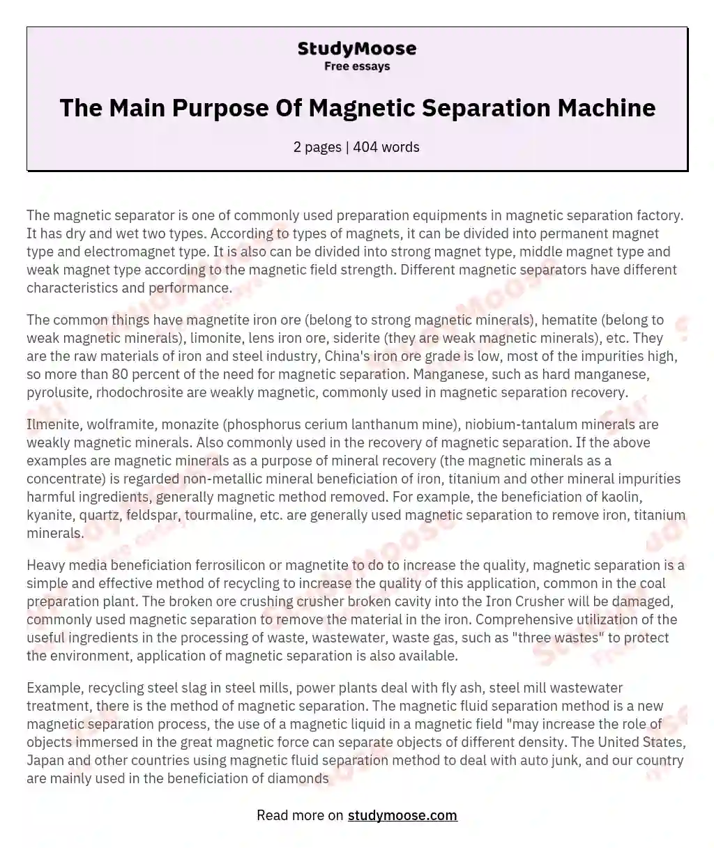 The Main Purpose Of Magnetic Separation Machine essay