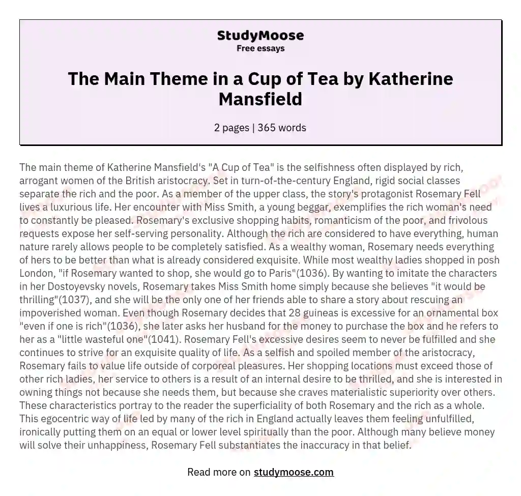 The Main Theme in a Cup of Tea by Katherine Mansfield essay