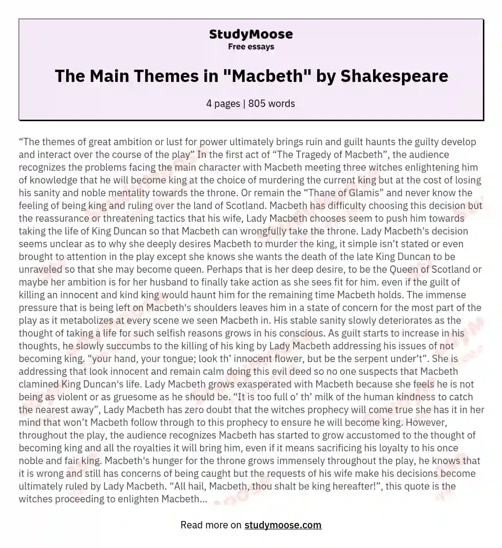 The Main Themes in "Macbeth" by Shakespeare