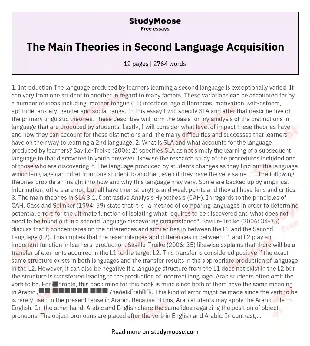 The Main Theories in Second Language Acquisition