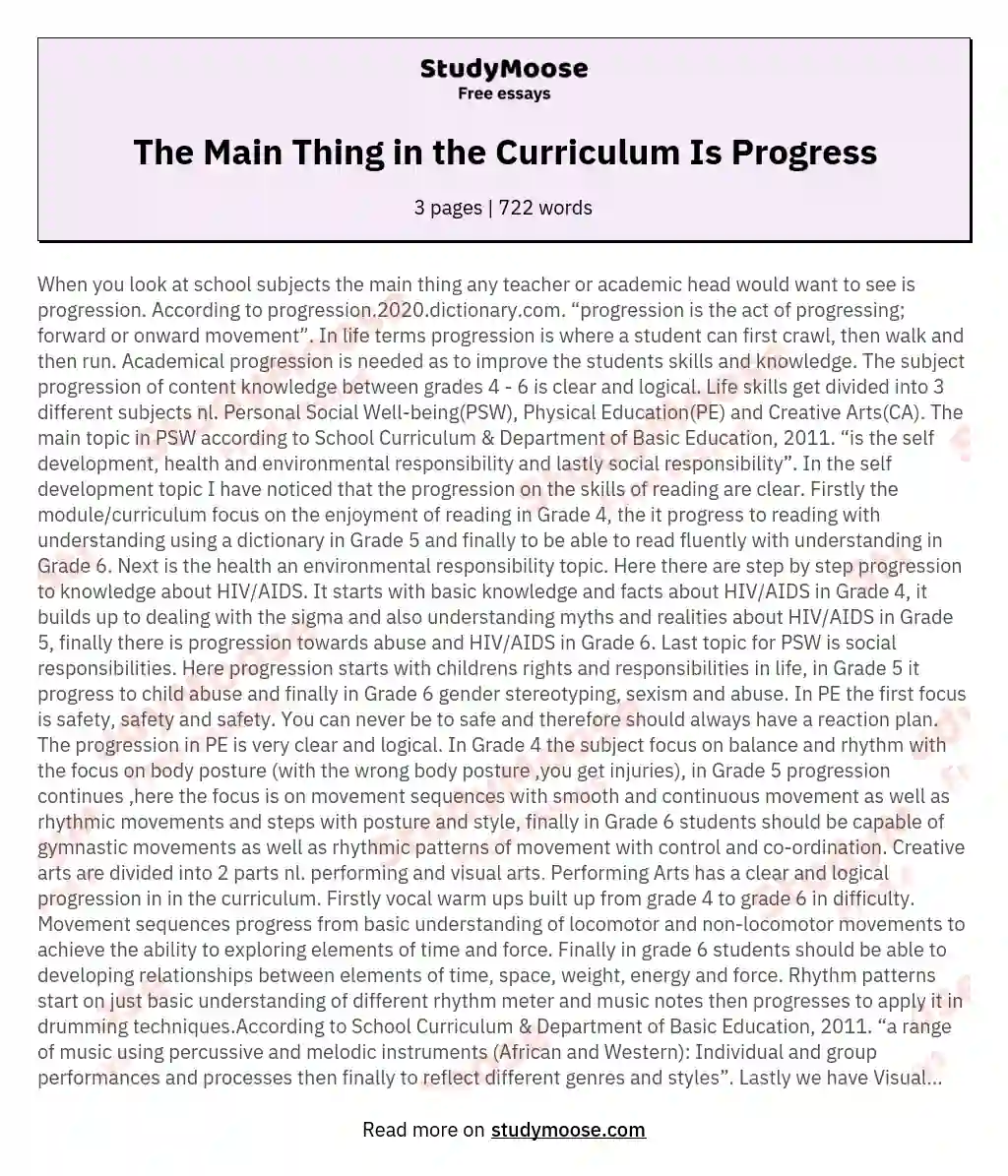 The Main Thing in the Curriculum Is Progress essay