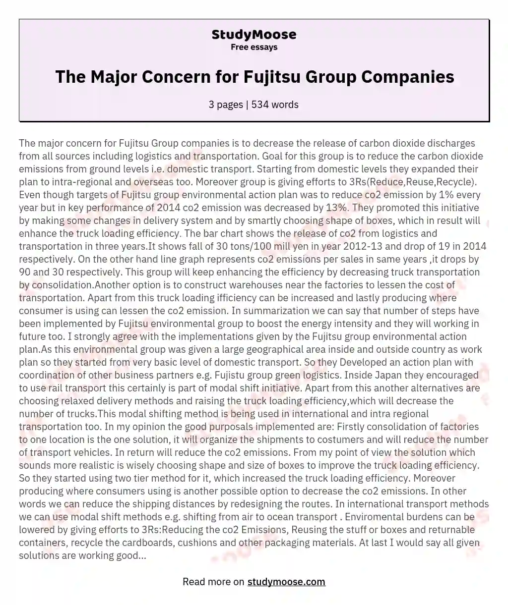 The Major Concern for Fujitsu Group Companies essay