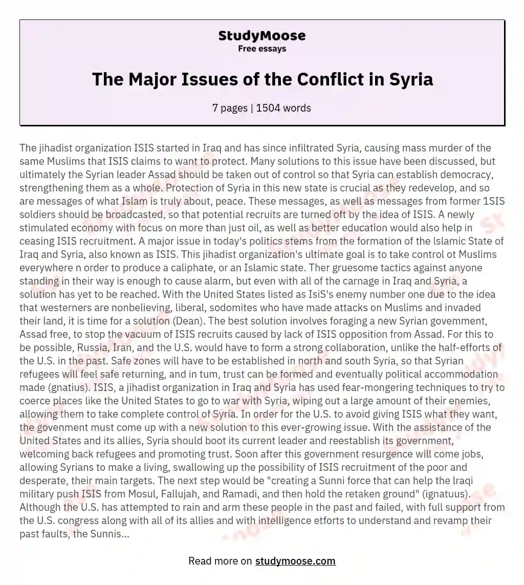 The Major Issues of the Conflict in Syria essay