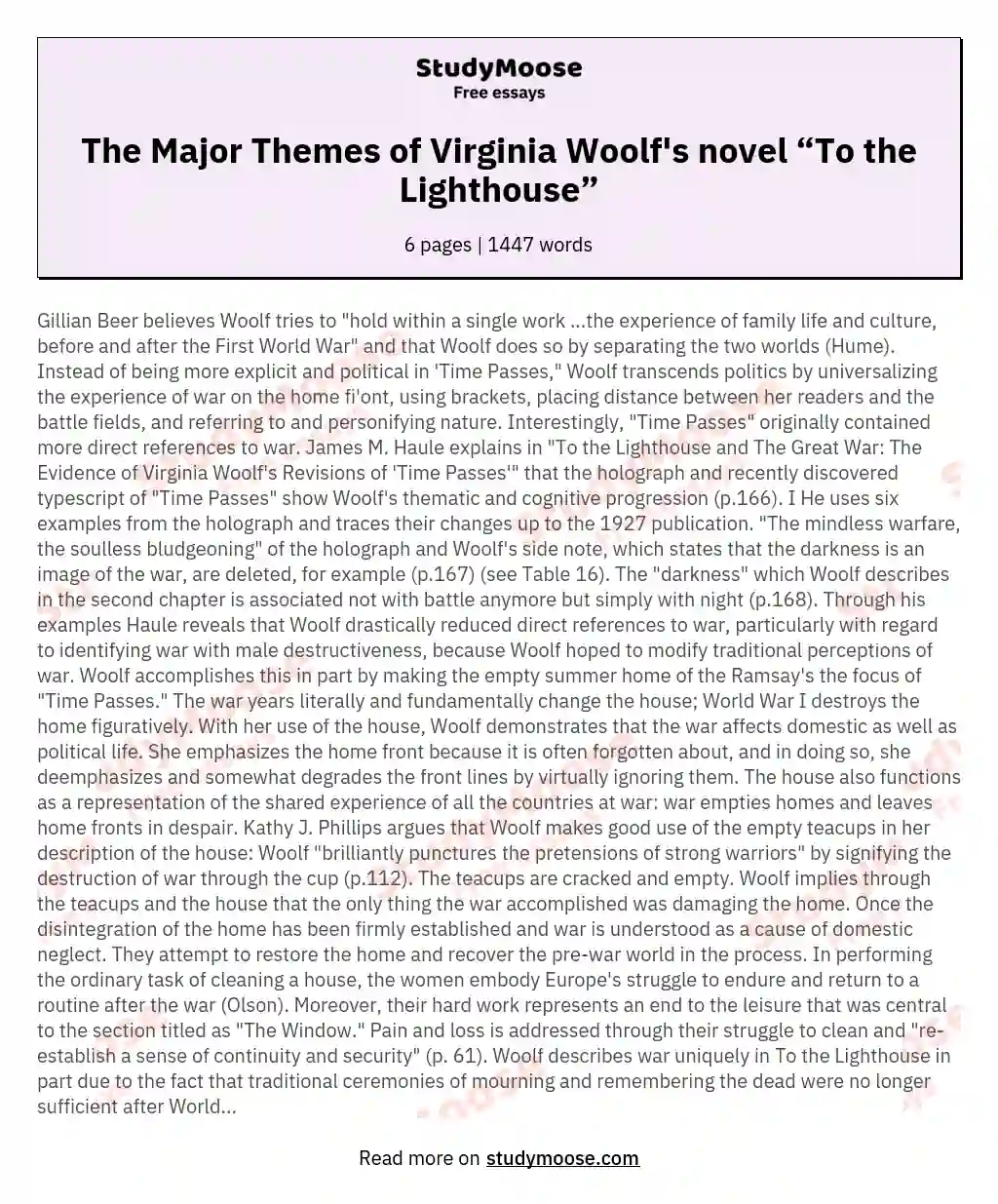 The Major Themes of Virginia Woolf's novel “To the Lighthouse”