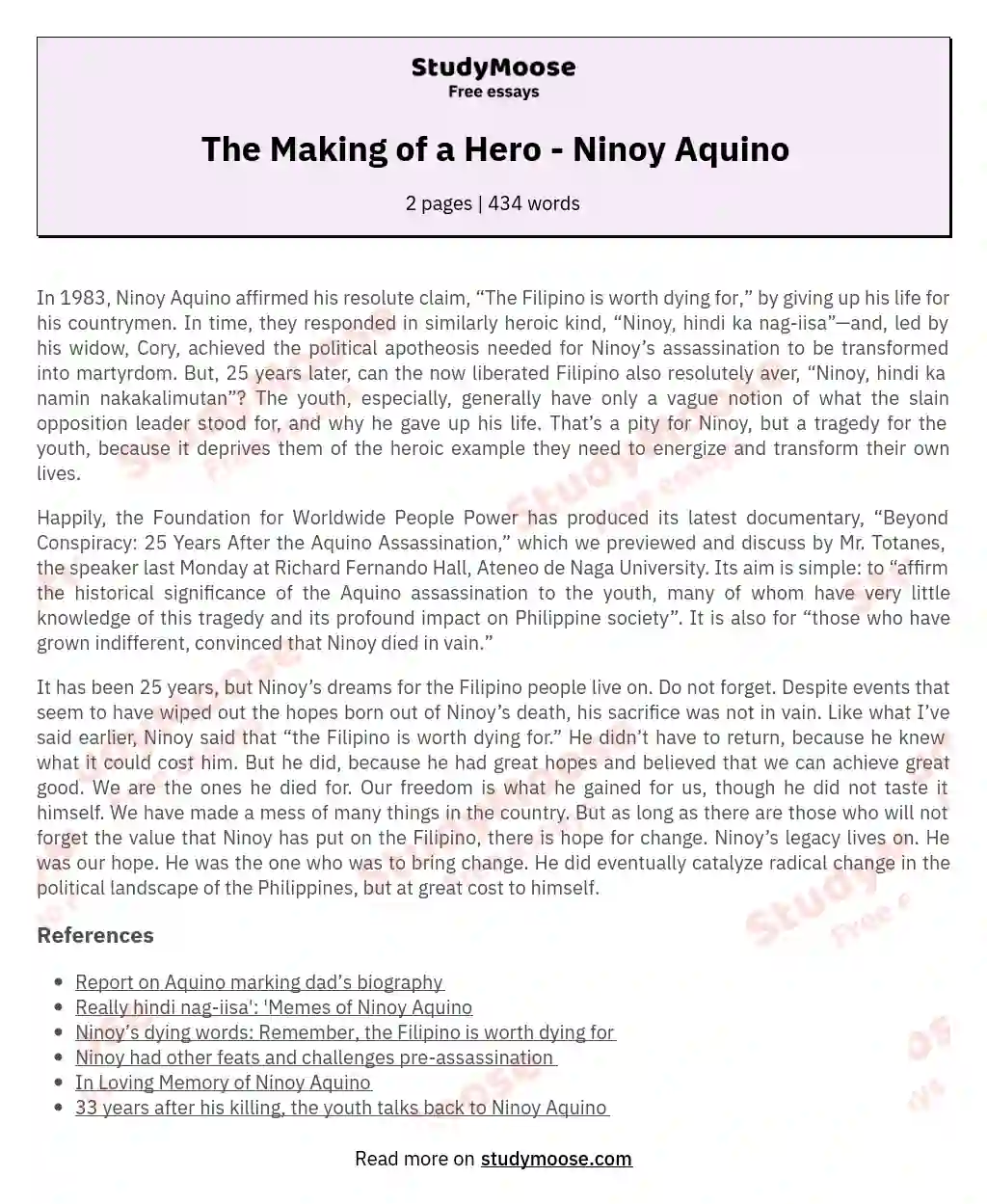 The Making of a Hero - Ninoy Aquino essay