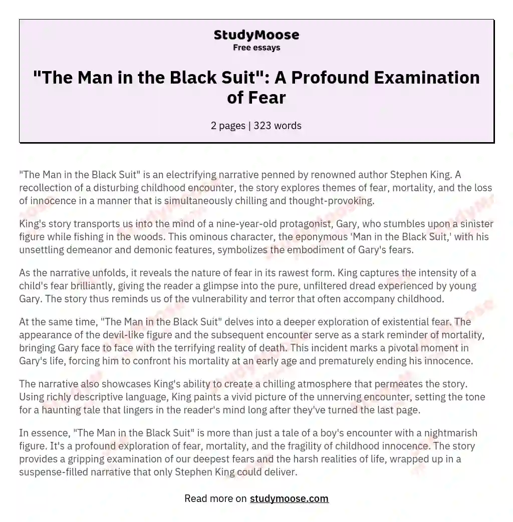 "The Man in the Black Suit": A Profound Examination of Fear essay