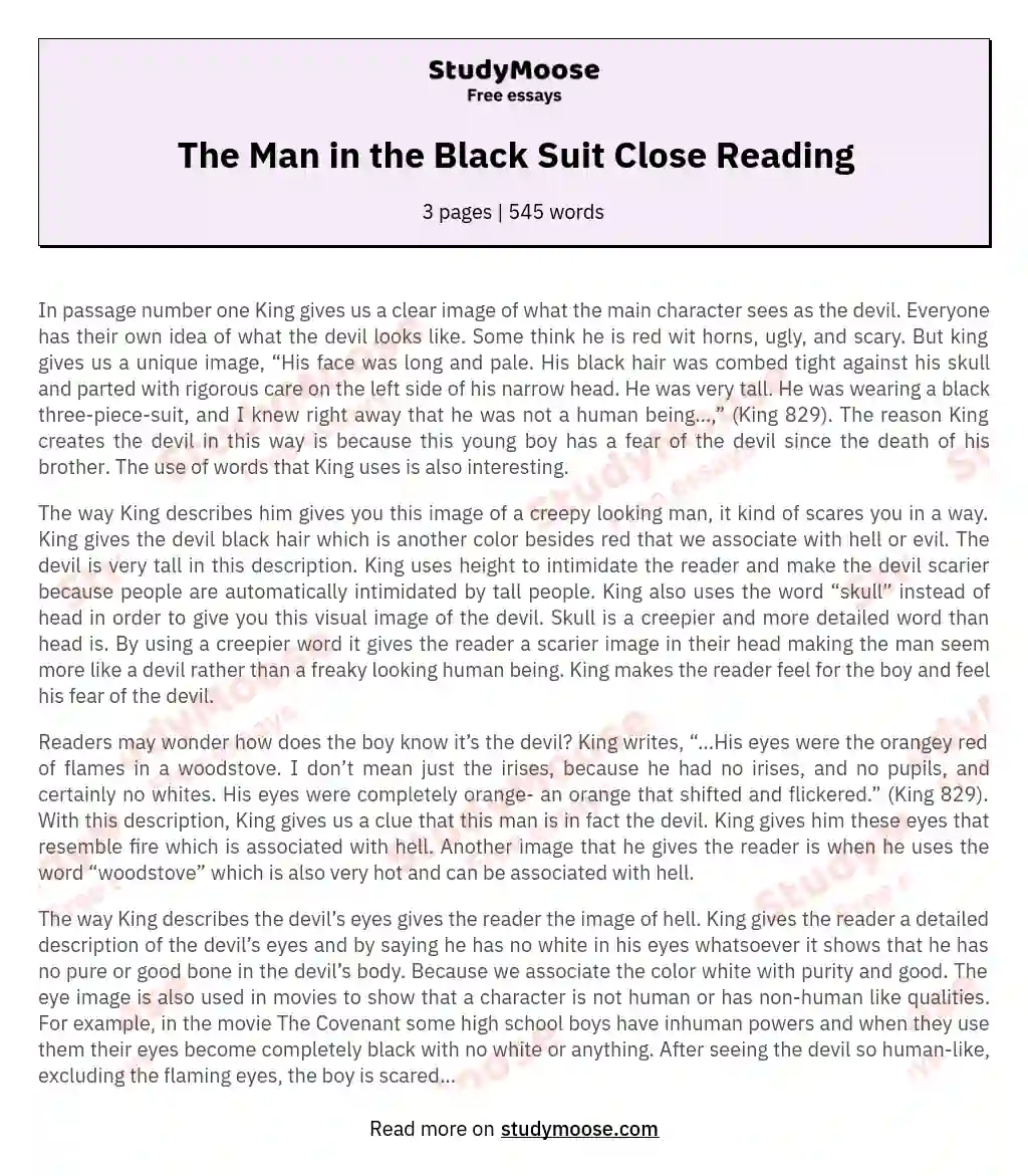 The Man in the Black Suit Close Reading