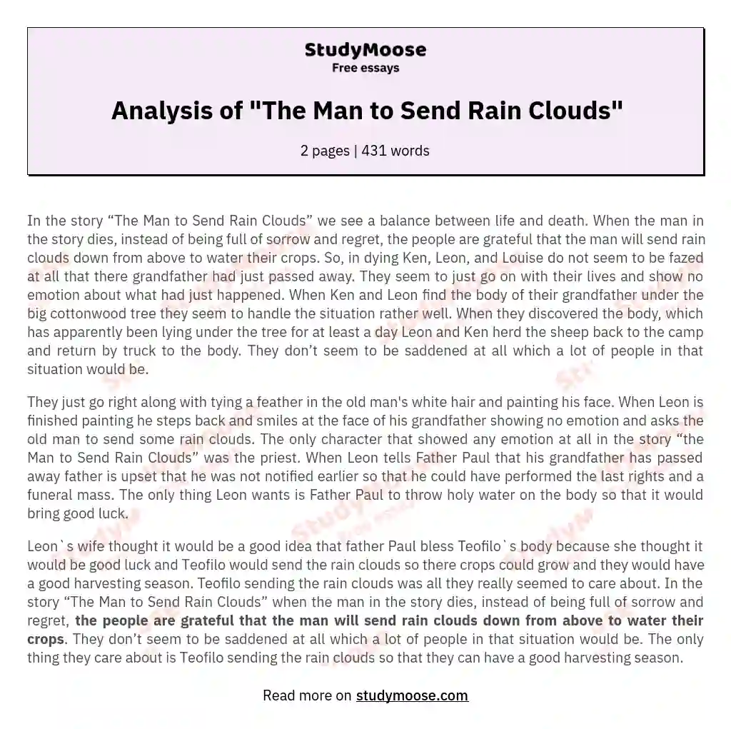 Analysis of "The Man to Send Rain Clouds" essay