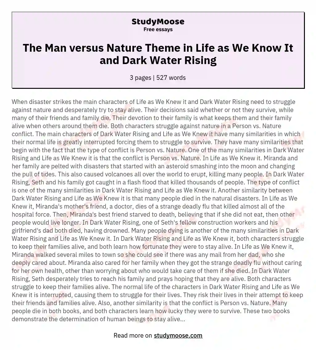 The Man versus Nature Theme in Life as We Know It and Dark Water Rising essay