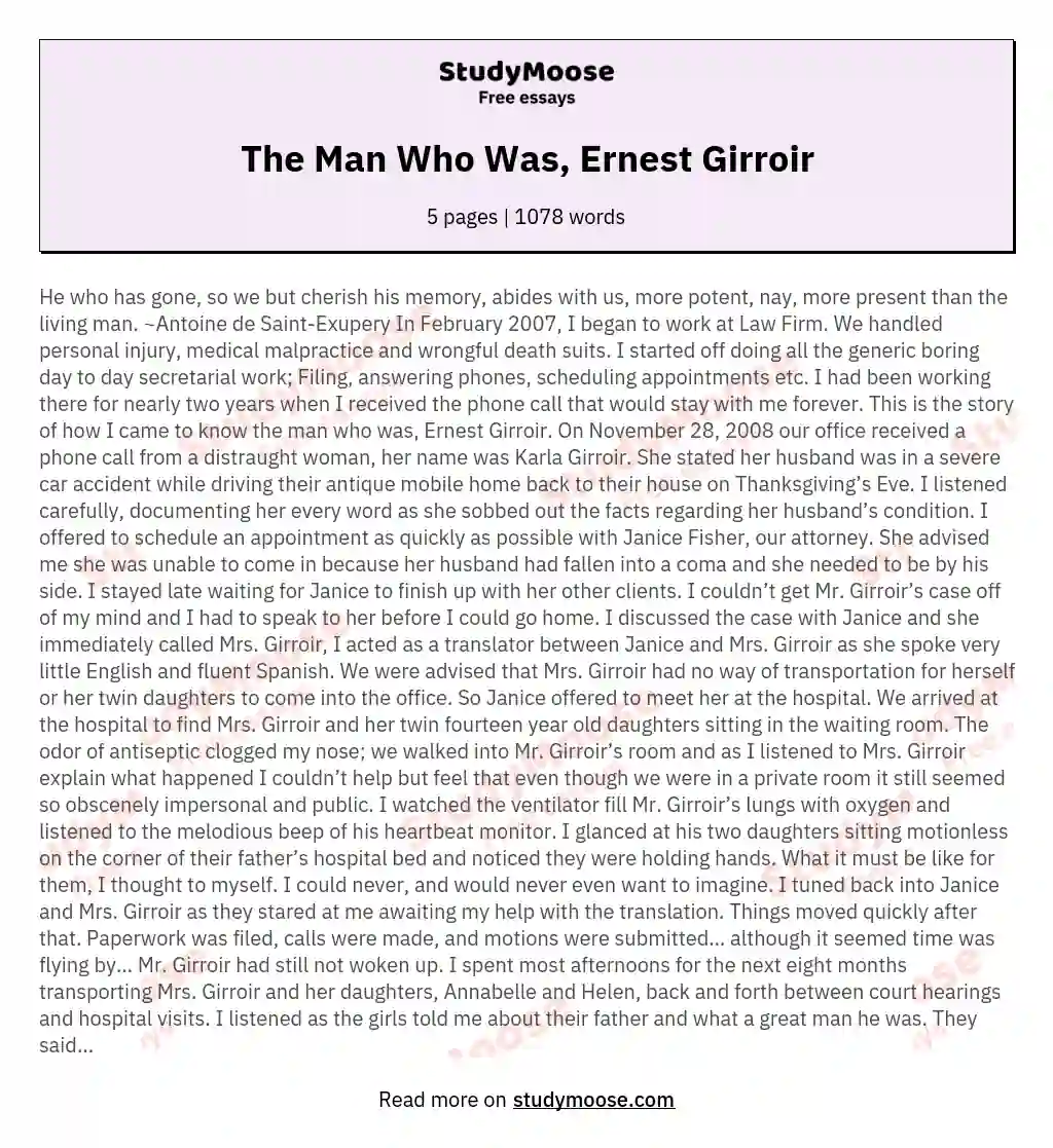 The Man Who Was, Ernest Girroir essay