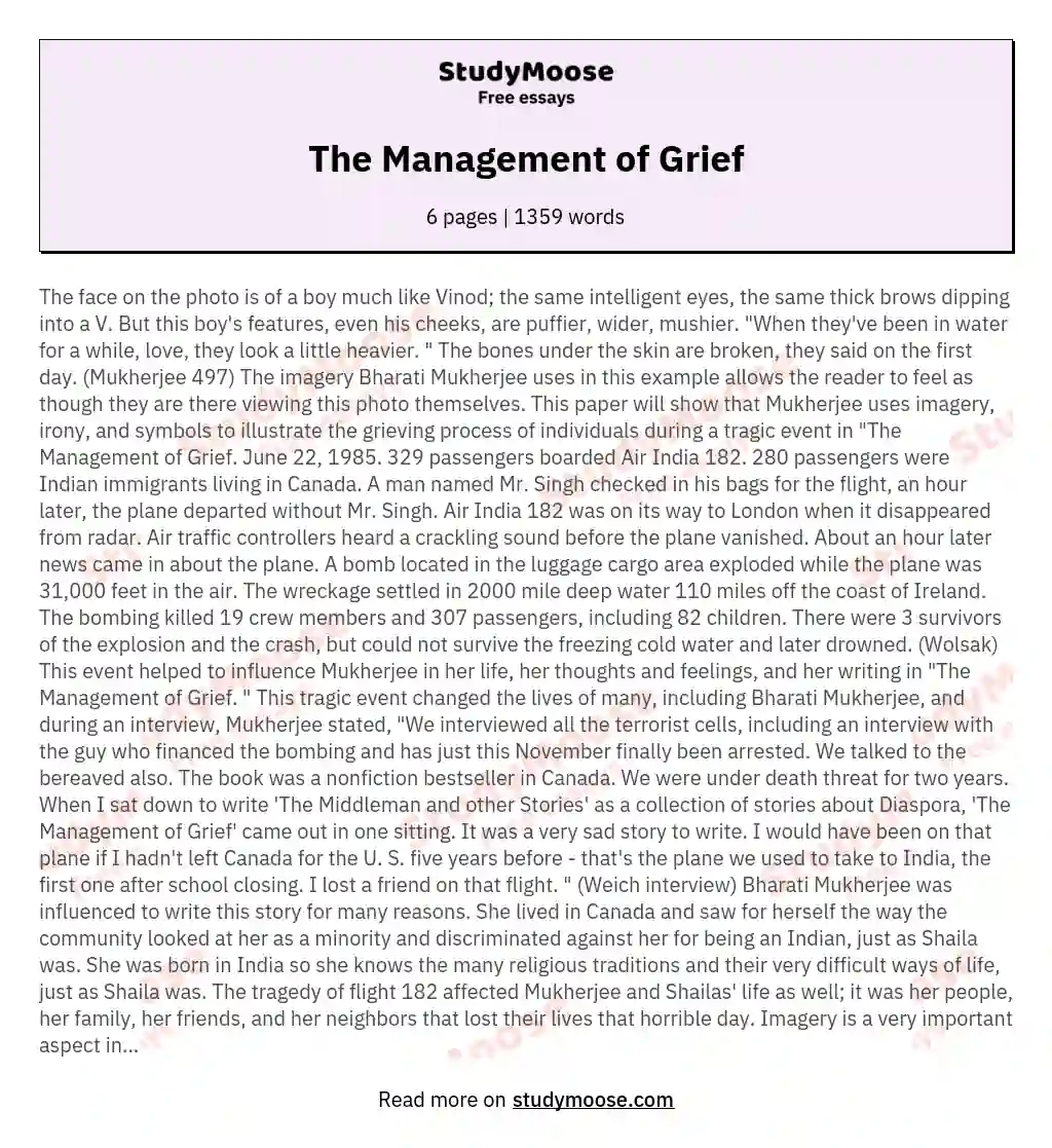 thesis statement on grief and loss