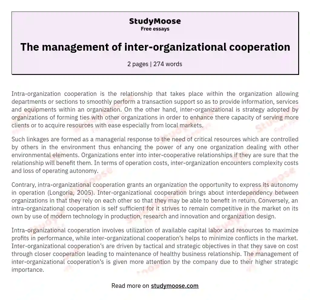 The management of inter-organizational cooperation
