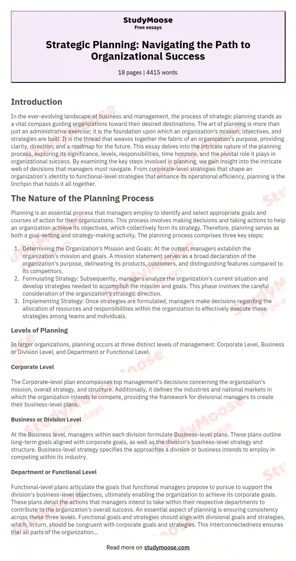 The Nature of the Planning Process