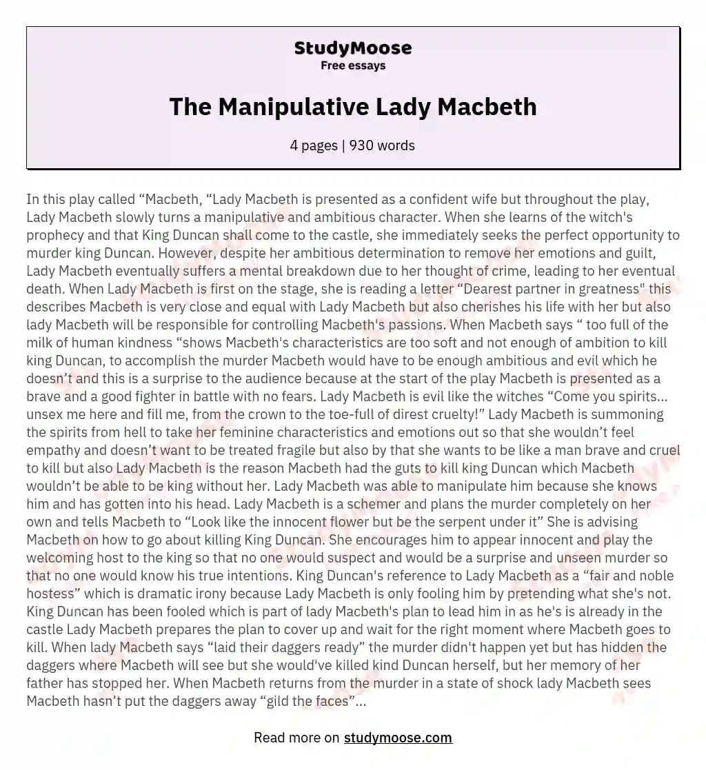 The Manipulative Lady Macbeth