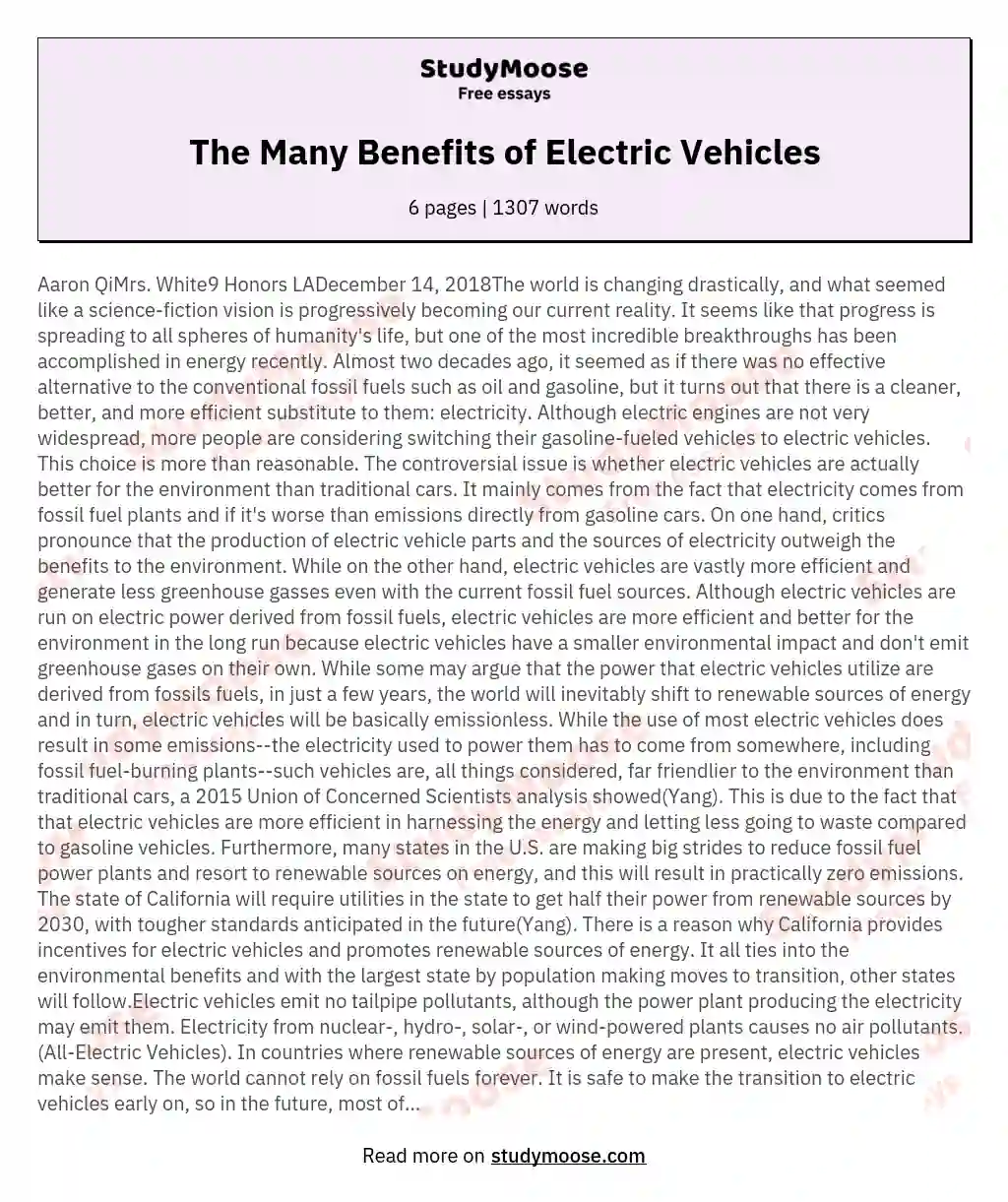 The Many Benefits of Electric Vehicles