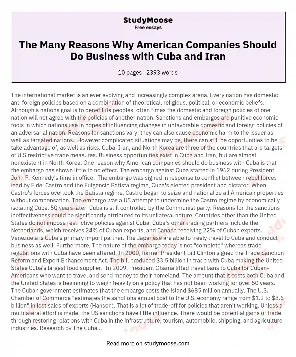 The Many Reasons Why American Companies Should Do Business with Cuba and Iran essay