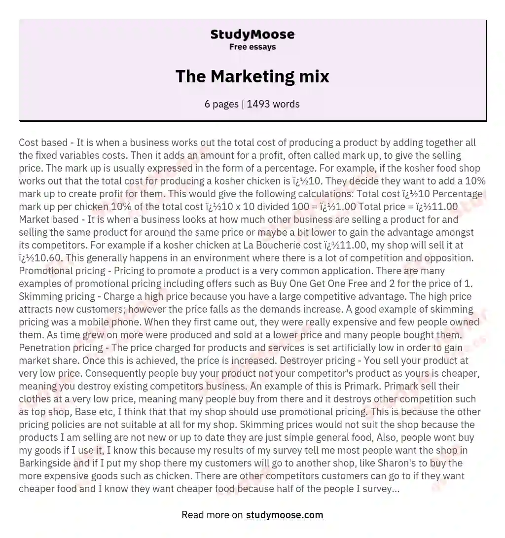 The Marketing mix essay