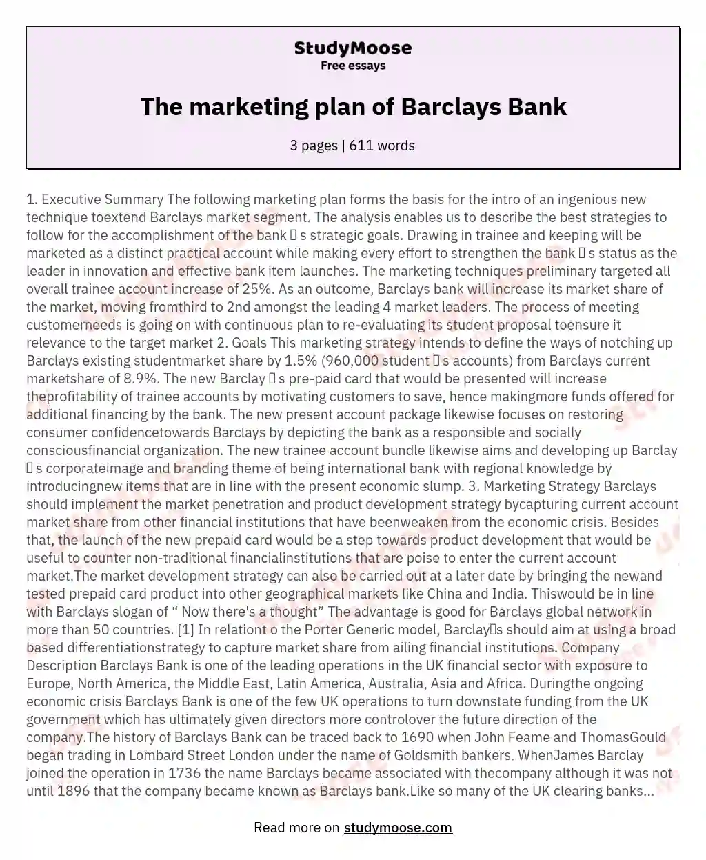 Barclays Bank Marketing Strategy: Driving Growth and Innovation essay