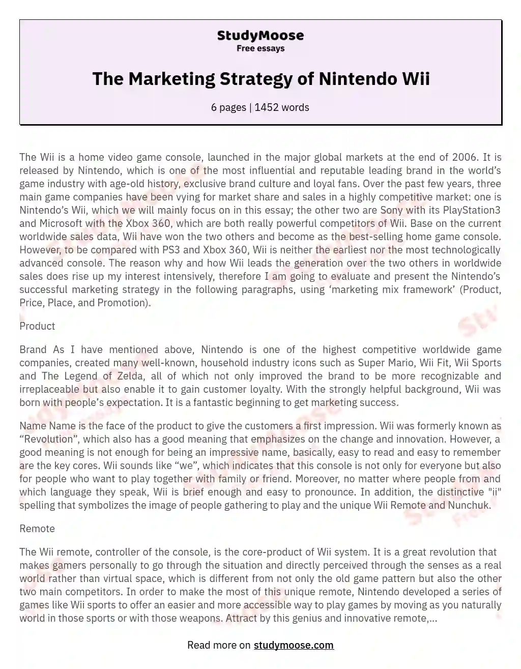 The Marketing Strategy of Nintendo Wii essay
