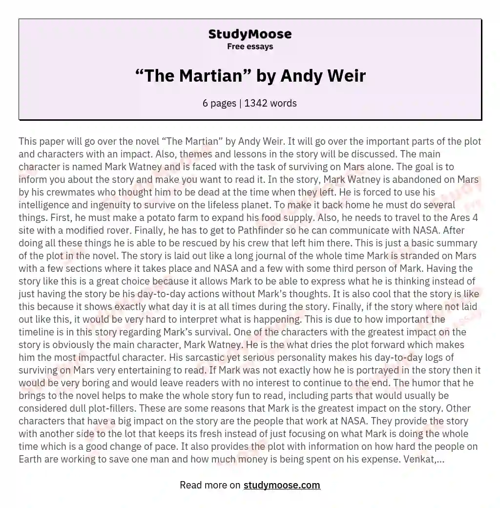 “The Martian” by Andy Weir essay