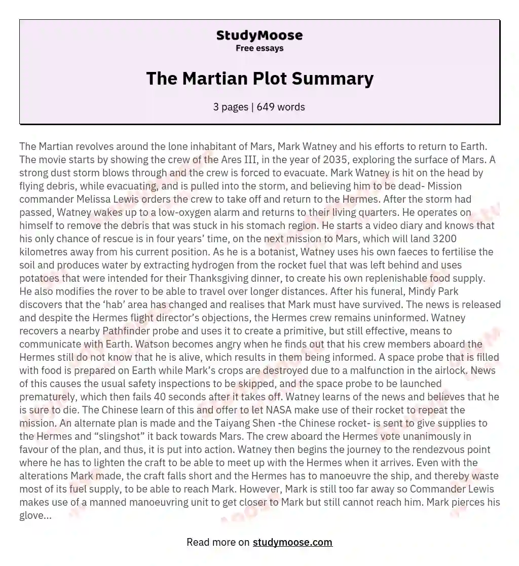 The Martian Plot Summary