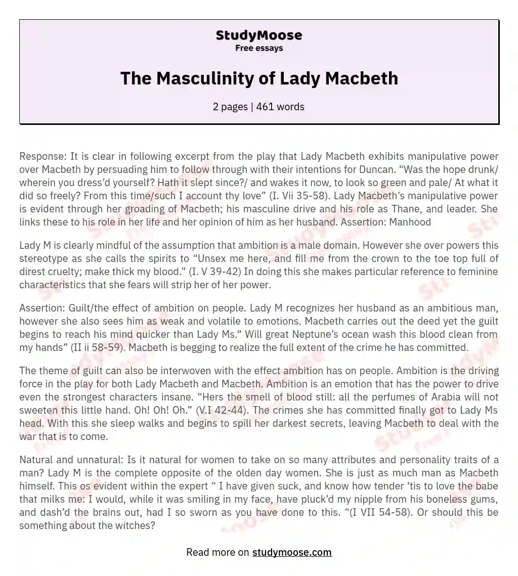 lady macbeth ambition essay