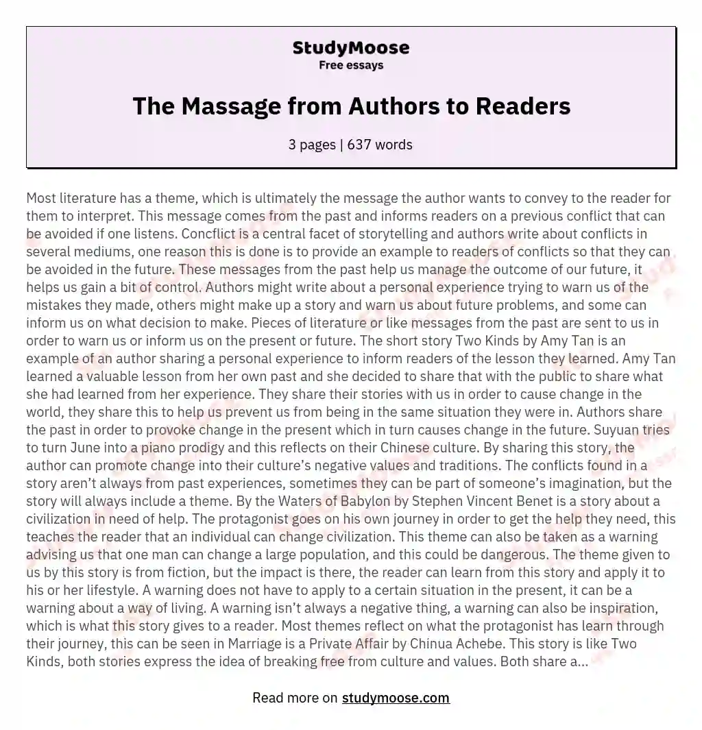 The Massage from Authors to Readers essay
