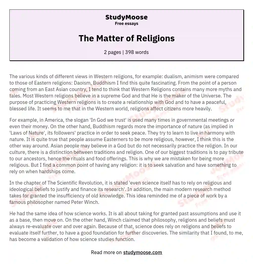 The Matter of Religions essay