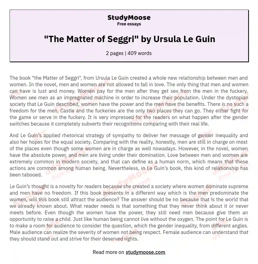 "The Matter of Seggri" by Ursula Le Guin essay