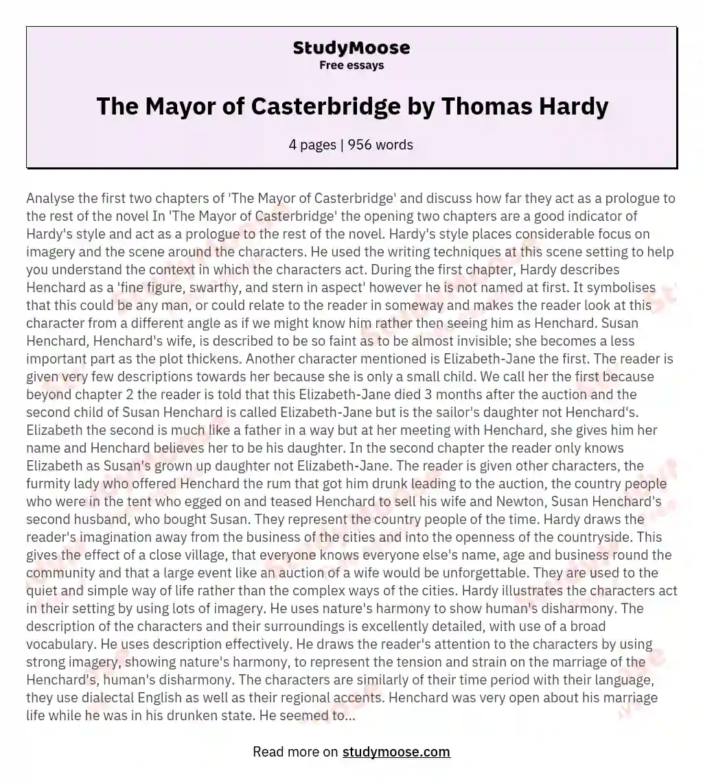 The Mayor of Casterbridge by Thomas Hardy essay