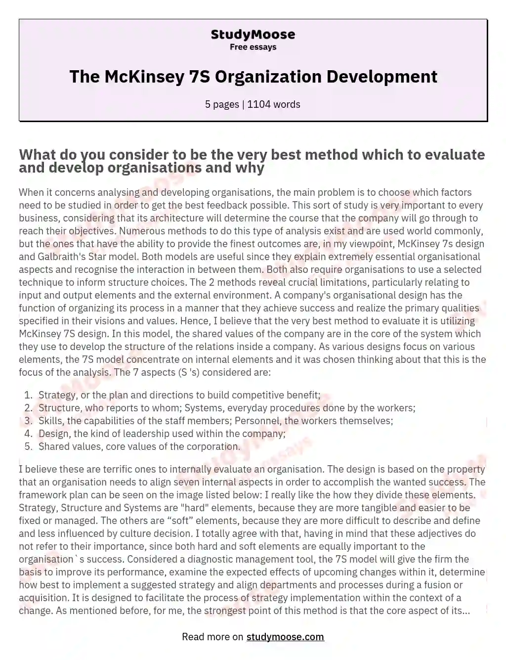 The McKinsey 7S Organization Development essay