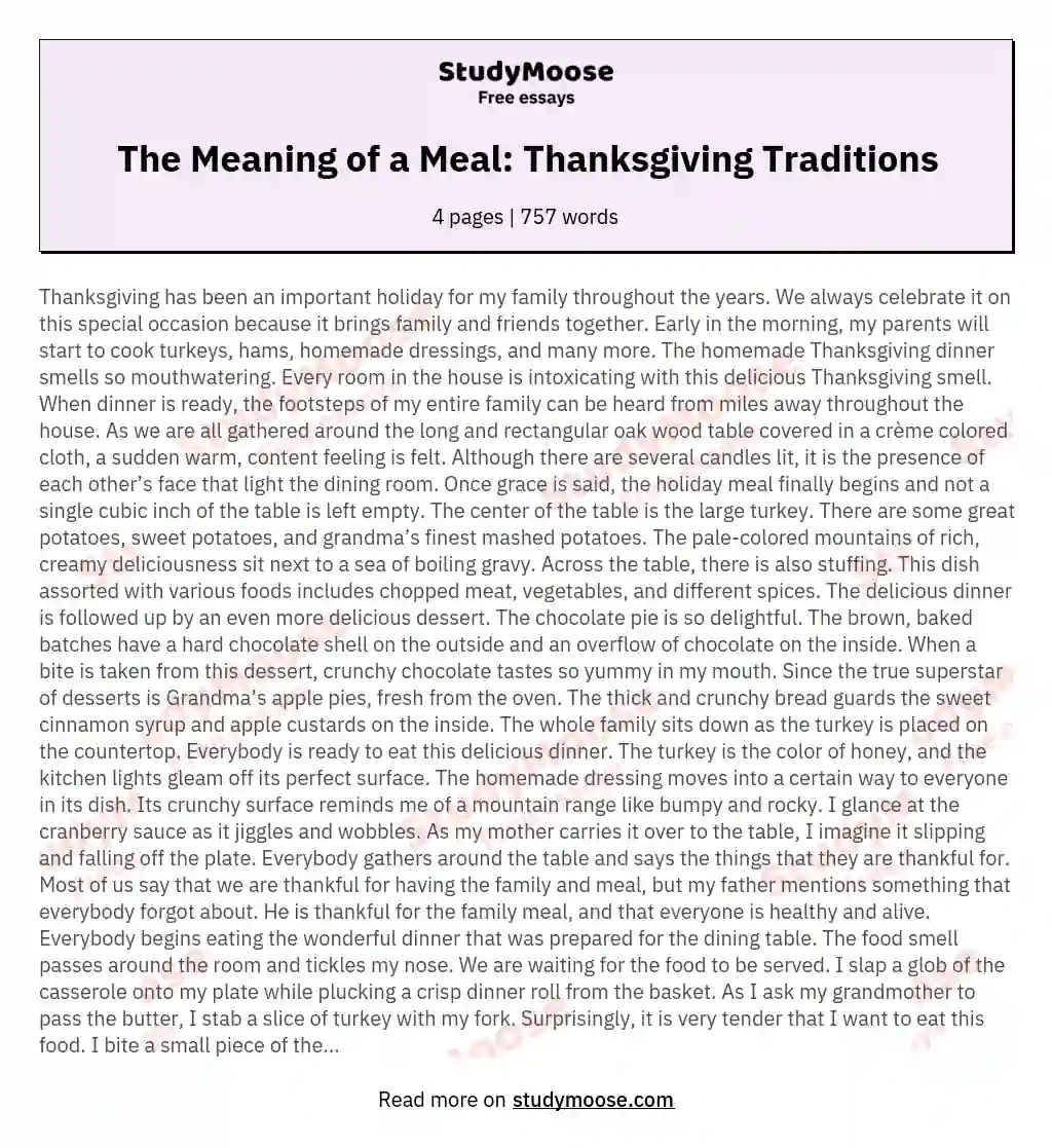 The Meaning of a Meal: Thanksgiving Traditions essay
