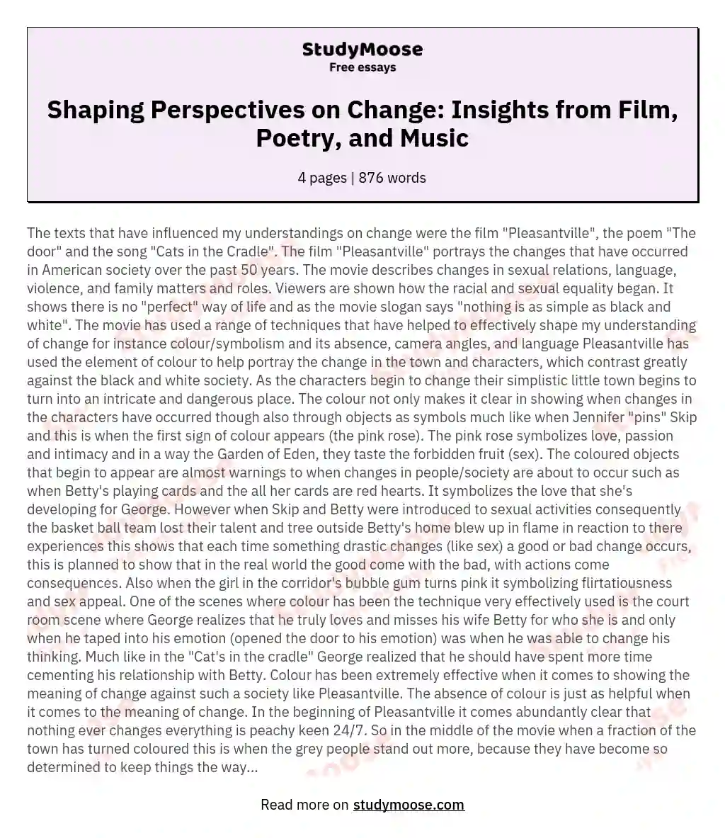 Shaping Perspectives on Change: Insights from Film, Poetry, and Music essay